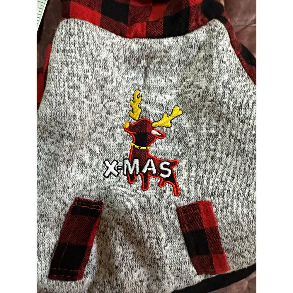 All For Paws Christmas Dog Hoodie Small Buffalo Plaid Sherpa Lined Reindeer